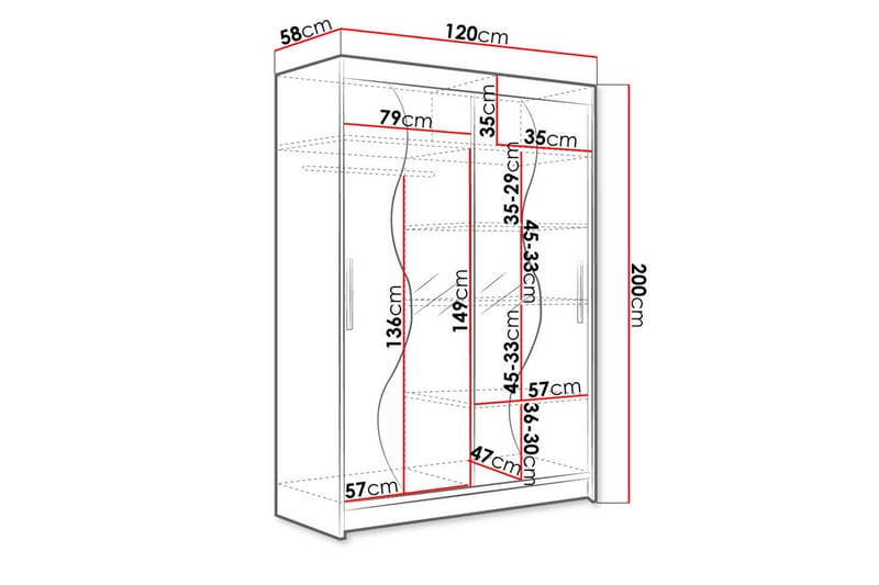 Miami Garderob 120x58x200 cm LED-belysning - Beige/Vit - Förvaring - Garderober & garderobssystem