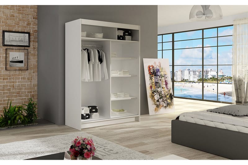 Miami Garderob 120x58x200 cm LED-belysning - Beige/Vit - Förvaring - Garderober & garderobssystem