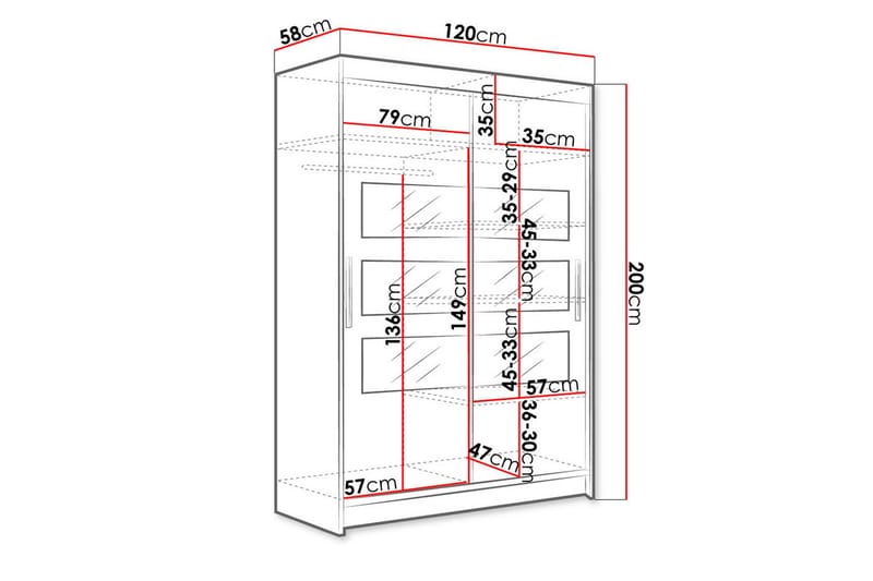 Miami Garderob 120x58x200 cm - Vit - Förvaring - Garderober & garderobssystem