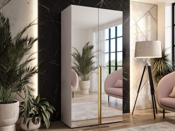 Milias Garderob med spegel 100x202 cm - beige / guld - Förvaring - Garderober & garderobssystem