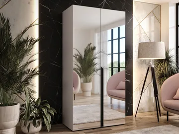 Milias Garderob med spegel 100x202 cm - beige / svart - Förvaring - Garderober & garderobssystem