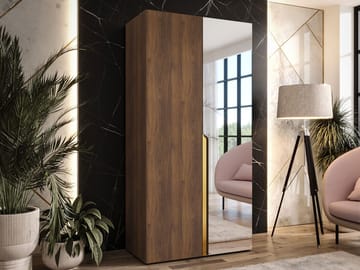 Milias Garderob med spegel 100x202 cm - Brun/guld - Förvaring - Garderober & garderobssystem