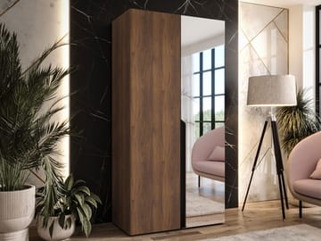Milias Garderob med spegel 100x202 cm - Brun/svart - Förvaring - Garderober & garderobssystem