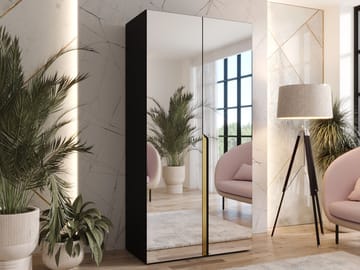 Milias Garderob med spegel 100x202 cm - svart / guld - Förvaring - Garderober & garderobssystem