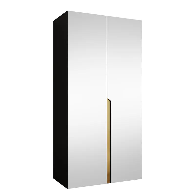 Milias Garderob med spegel 100x202 cm, svart / guld