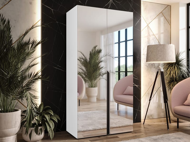 Milias Garderob med spegel 100x202 cm - vit / svart - Förvaring - Garderober & garderobssystem