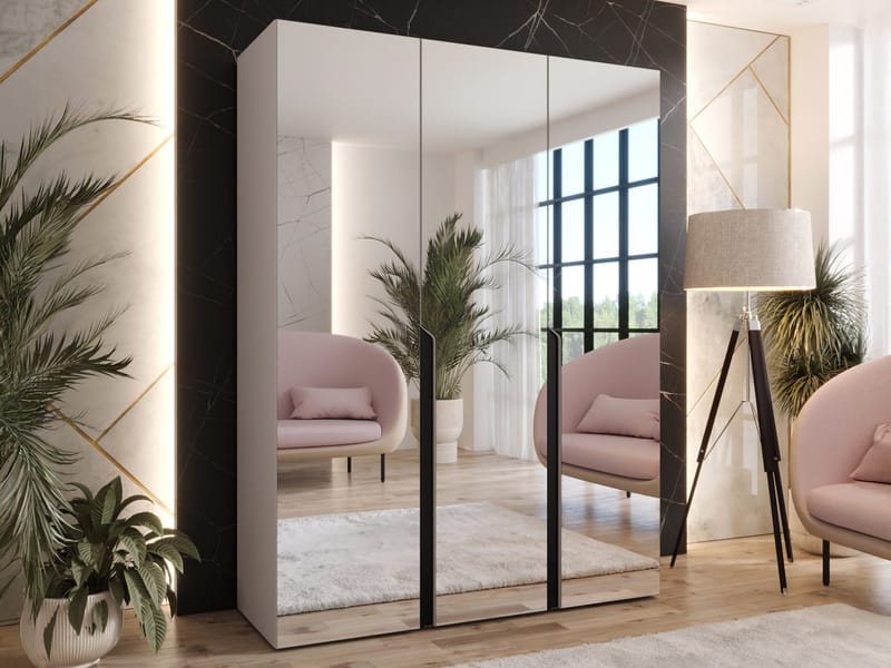 Milias Garderob med spegel 150x202 cm - beige / svart - Förvaring - Garderober & garderobssystem