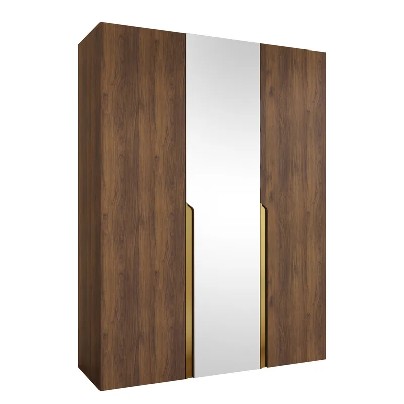 Milias Garderob med spegel 150x202 cm - Brun/guld - Förvaring - Garderober & garderobssystem