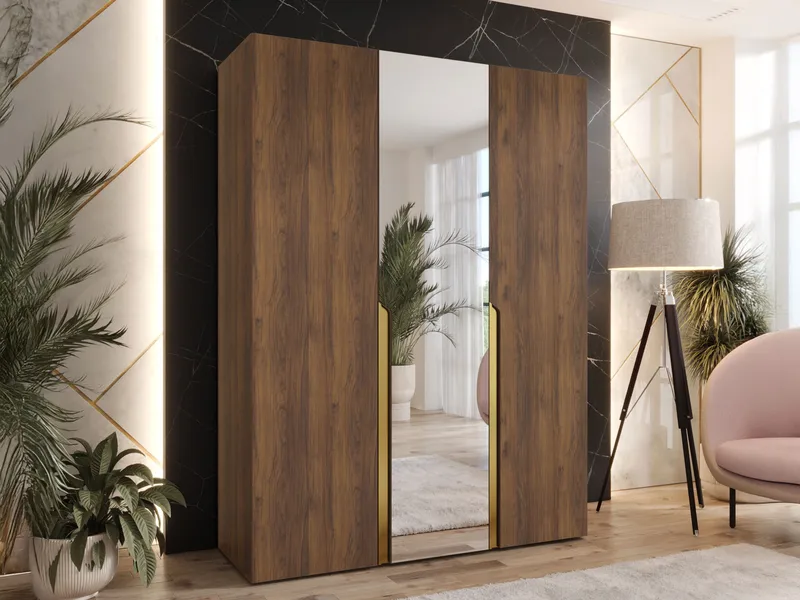 Milias Garderob med spegel 150x202 cm - Brun/guld - Förvaring - Garderober & garderobssystem