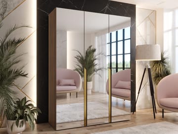 Milias Garderob med spegel 150x202 cm - Brun/guld - Förvaring - Garderober & garderobssystem