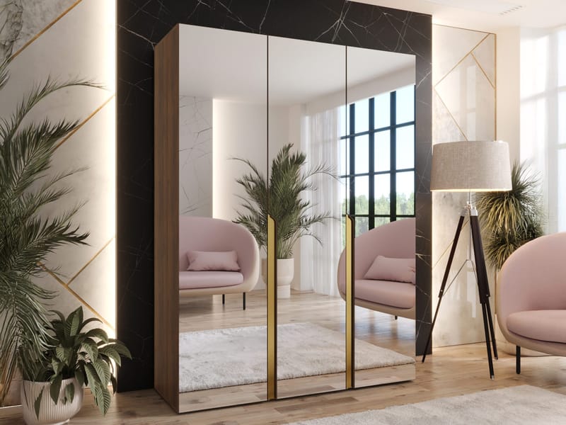 Milias Garderob med spegel 150x202 cm - Brun/guld - Förvaring - Garderober & garderobssystem