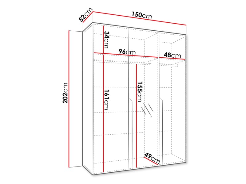 Milias Garderob med spegel 150x202 cm - vit - Förvaring - Garderober & garderobssystem