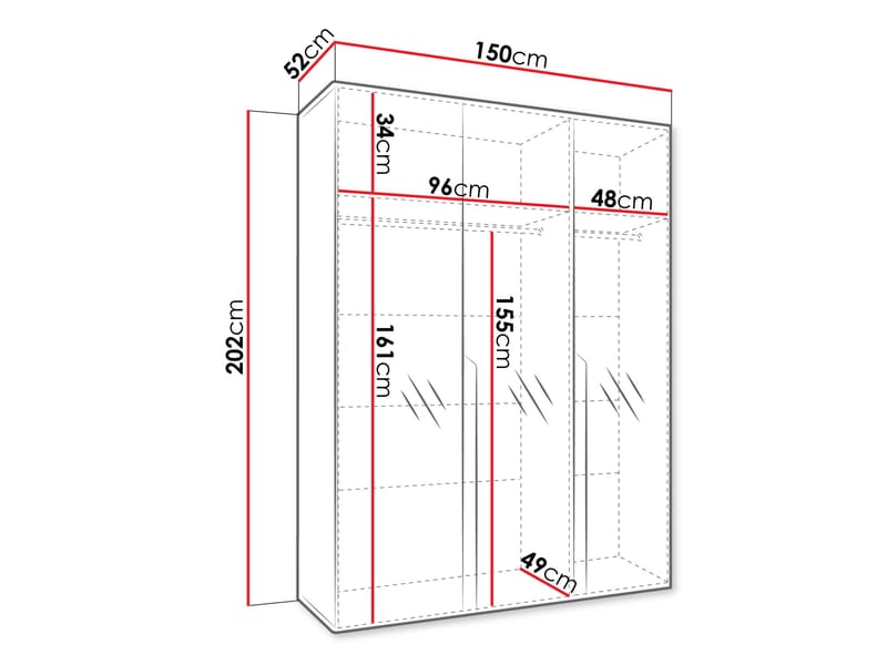 Milias Garderob med spegel 150x202 cm - vit - Förvaring - Garderober & garderobssystem
