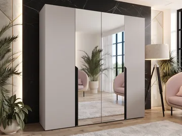 Milias Garderob med spegel 200x202 cm - beige - Förvaring - Garderober & garderobssystem