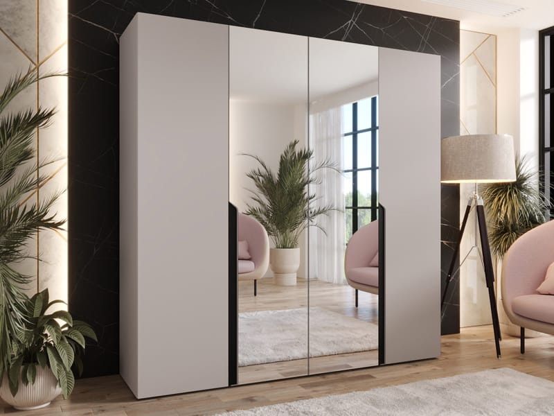 Milias Garderob med spegel 200x202 cm - beige - Förvaring - Garderober & garderobssystem