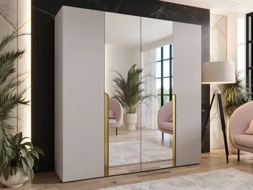 Milias Garderob med spegel 200x202 cm - beige - Förvaring - Garderober & garderobssystem