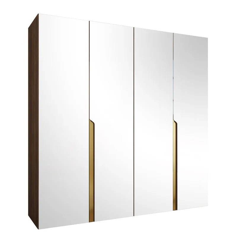 Milias Garderob med spegel 200x202 cm - Brun/guld - Förvaring - Garderober & garderobssystem