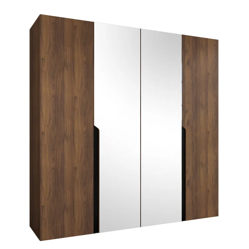 Milias Garderob med spegel 200x202 cm - Brun/svart - Förvaring - Garderober & garderobssystem