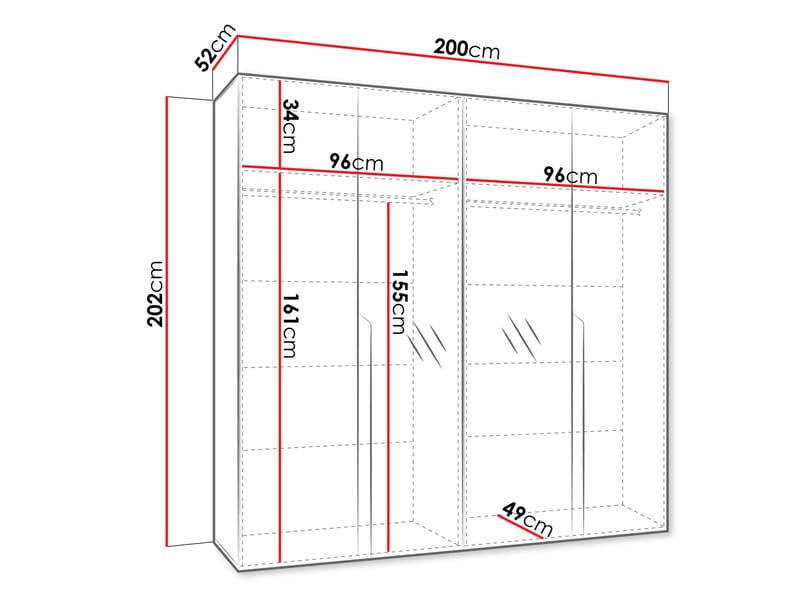 Milias Garderob med spegel 200x202 cm - svart - Förvaring - Garderober & garderobssystem