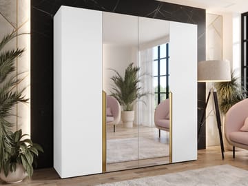 Milias Garderob med spegel 200x202 cm - vit - Förvaring - Garderober & garderobssystem