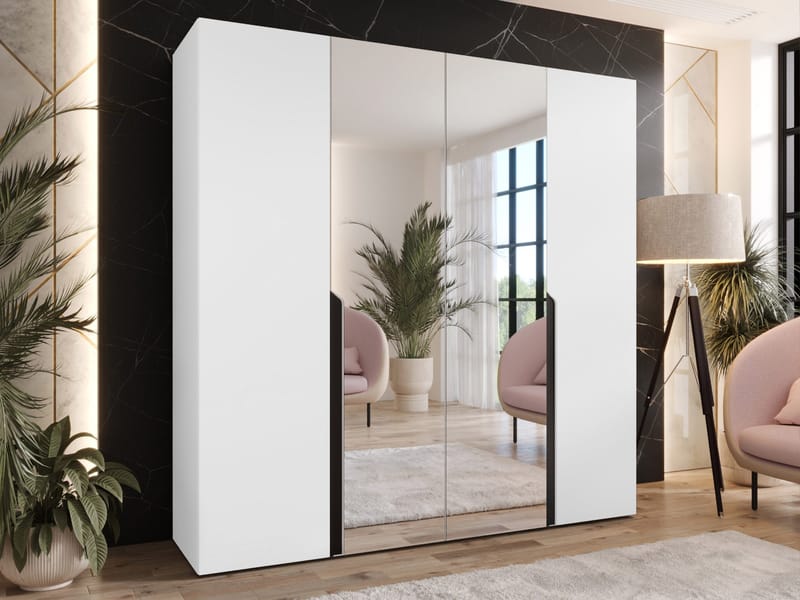 Milias Garderob med spegel 200x202 cm - vit - Förvaring - Garderober & garderobssystem