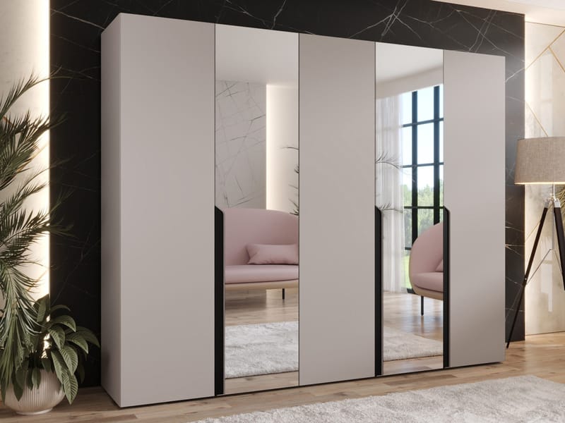 Milias Garderob med spegel 250x202 cm - beige - Förvaring - Garderober & garderobssystem