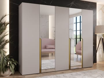 Milias Garderob med spegel 250x202 cm - beige - Förvaring - Garderober & garderobssystem