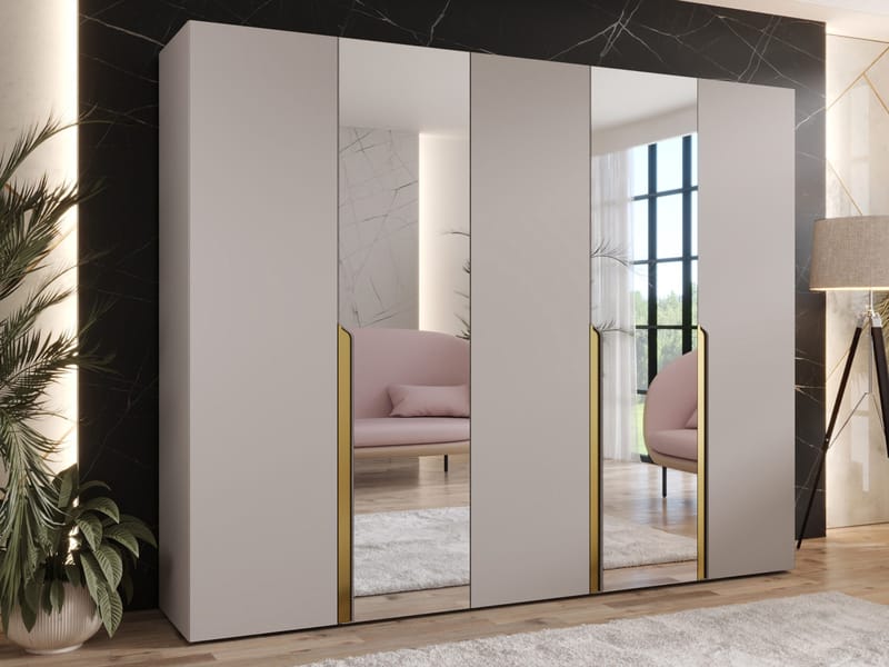 Milias Garderob med spegel 250x202 cm - beige - Förvaring - Garderober & garderobssystem