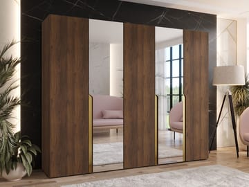 Milias Garderob med spegel 250x202 cm - Brun/guld - Förvaring - Garderober & garderobssystem