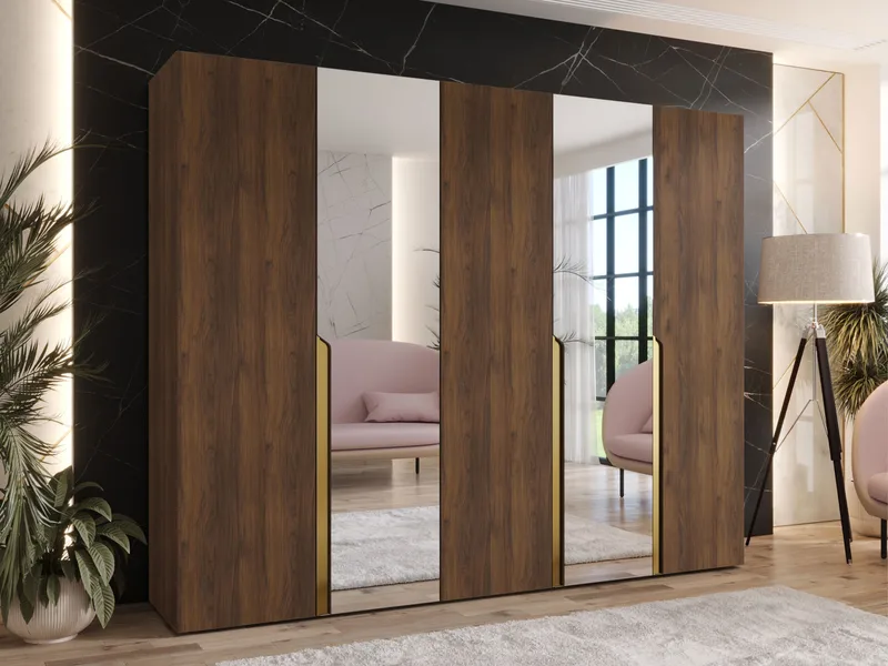 Milias Garderob med spegel 250x202 cm - Brun/guld - Förvaring - Garderober & garderobssystem