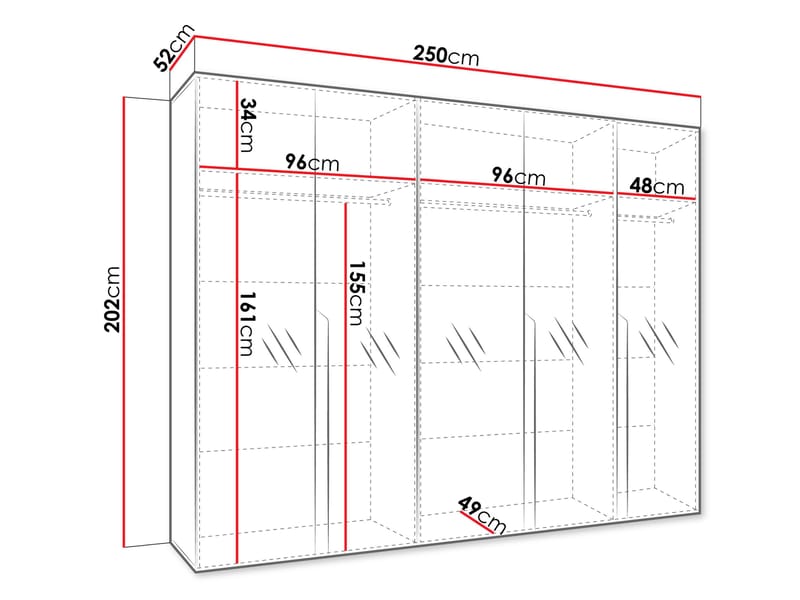 Milias Garderob med spegel 250x202 cm - Brun/guld - Förvaring - Garderober & garderobssystem