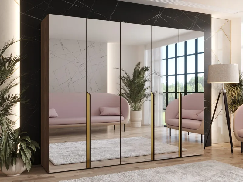 Milias Garderob med spegel 250x202 cm - Brun/guld - Förvaring - Garderober & garderobssystem