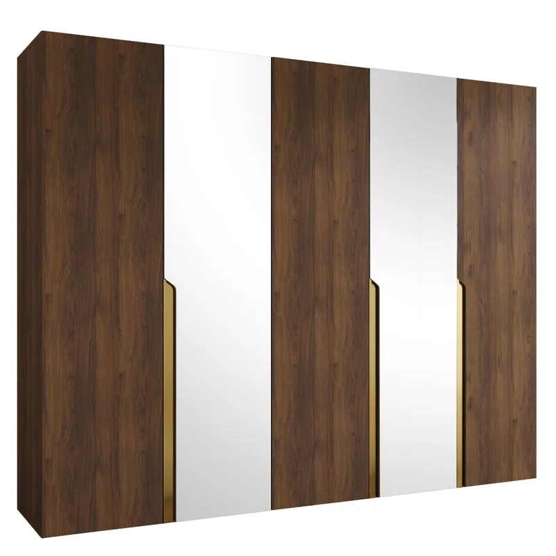 Milias Garderob med spegel 250x202 cm - Brun/guld - Förvaring - Garderober & garderobssystem