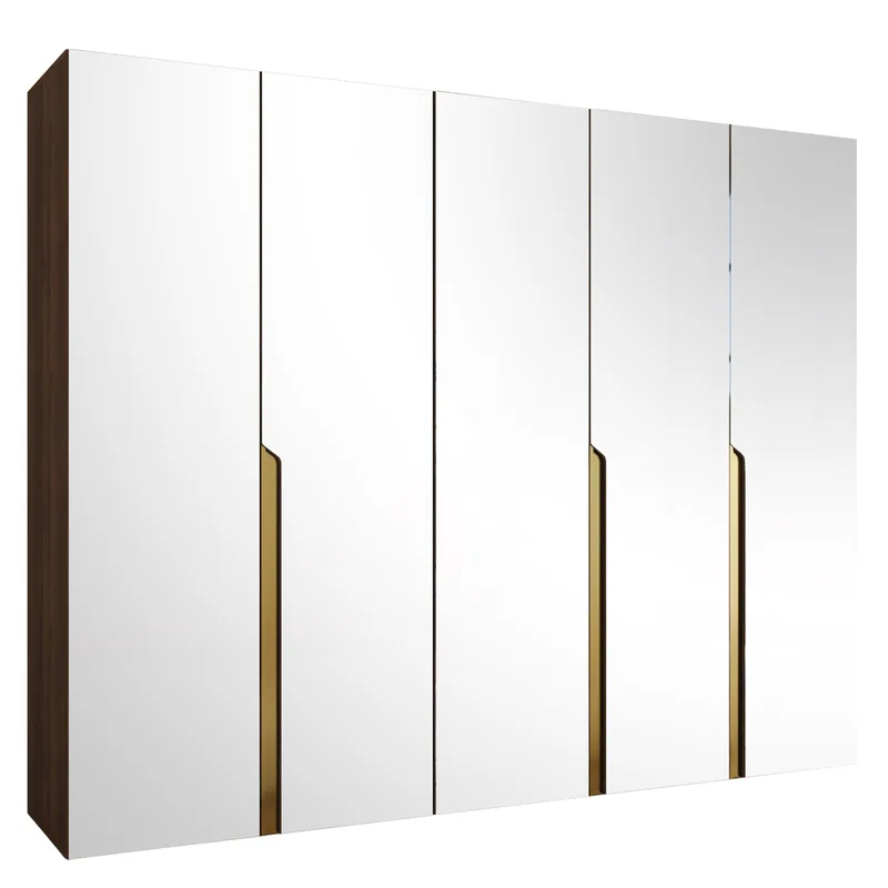 Milias Garderob med spegel 250x202 cm - Brun/guld - Förvaring - Garderober & garderobssystem