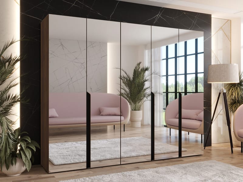 Milias Garderob med spegel 250x202 cm - Brun/svart - Förvaring - Garderober & garderobssystem