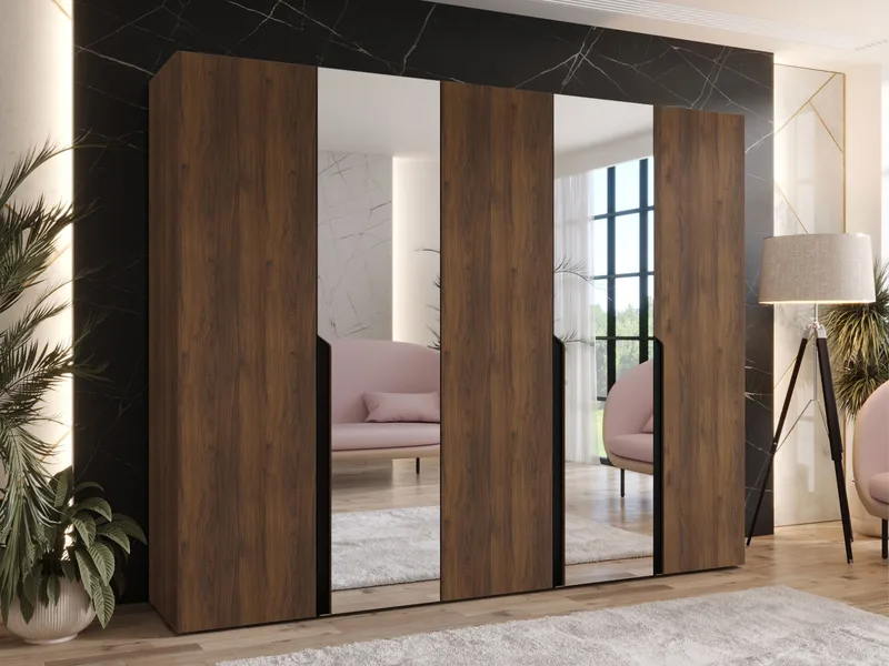 Milias Garderob med spegel 250x202 cm - Brun/svart - Förvaring - Garderober & garderobssystem