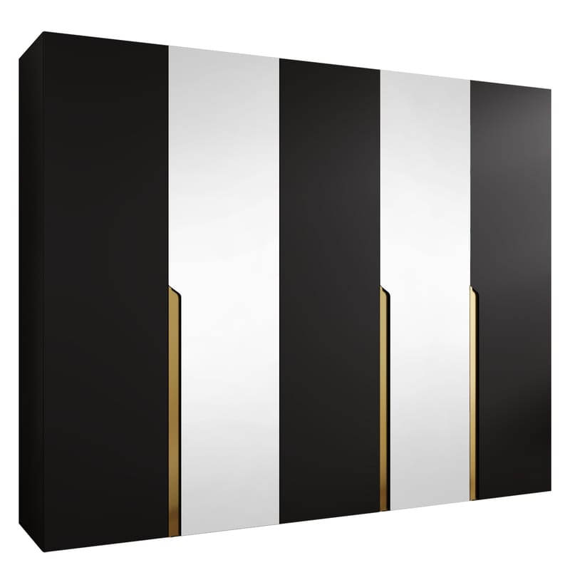 Milias Garderob med spegel 250x202 cm, Guld, svart