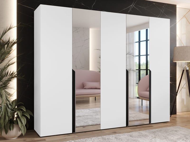 Milias Garderob med spegel 250x202 cm - Svart, vit - Förvaring - Garderober & garderobssystem