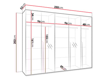 Milias Garderob med spegel 250x202 cm - Svart, vit - Förvaring - Garderober & garderobssystem