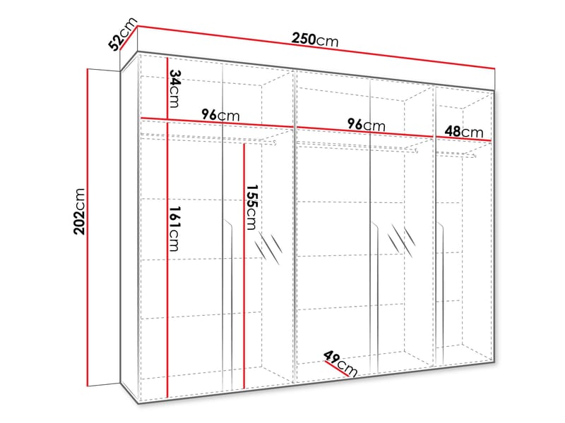 Milias Garderob med spegel 250x202 cm - Svart, vit - Förvaring - Garderober & garderobssystem