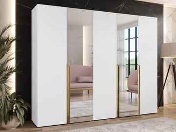 Milias Garderob med spegel 250x202 cm - vit - Förvaring - Garderober & garderobssystem