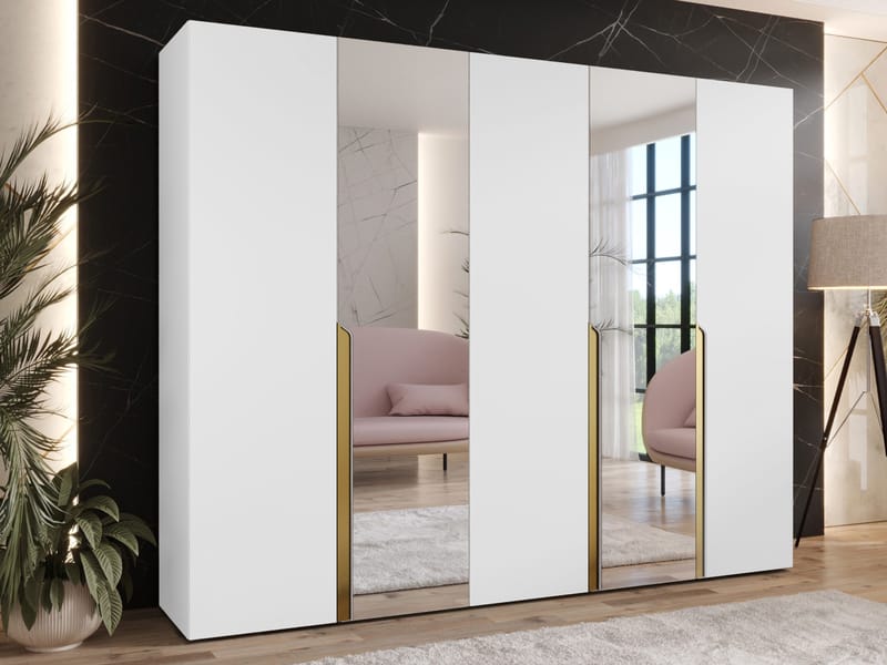 Milias Garderob med spegel 250x202 cm - vit - Förvaring - Garderober & garderobssystem