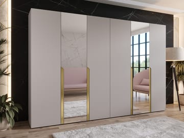 Milias Garderob med spegel 300x202 cm - beige / guld - Förvaring - Garderober & garderobssystem