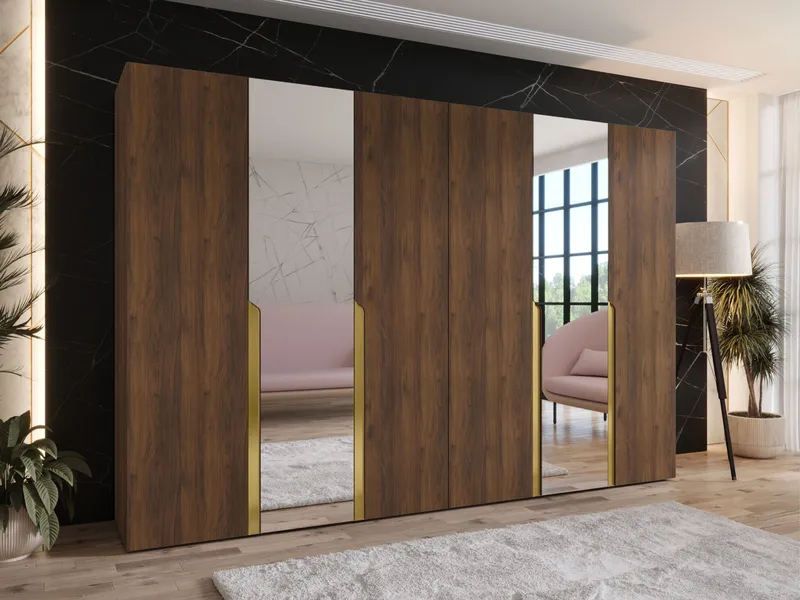 Milias Garderob med spegel 300x202 cm - Brun/guld - Förvaring - Garderober & garderobssystem