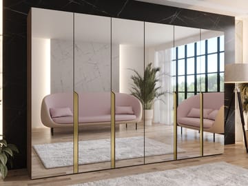 Milias Garderob med spegel 300x202 cm - Brun/guld - Förvaring - Garderober & garderobssystem