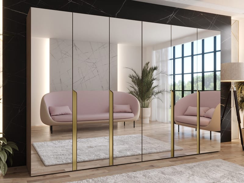 Milias Garderob med spegel 300x202 cm - Brun/guld - Förvaring - Garderober & garderobssystem