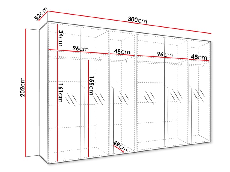 Milias Garderob med spegel 300x202 cm - Brun/svart - Förvaring - Garderober & garderobssystem