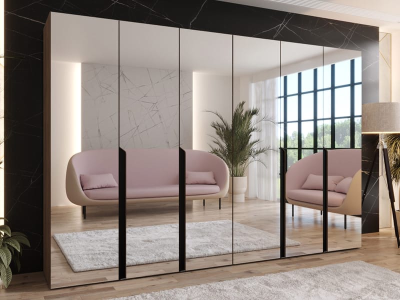 Milias Garderob med spegel 300x202 cm - Brun/svart - Förvaring - Garderober & garderobssystem