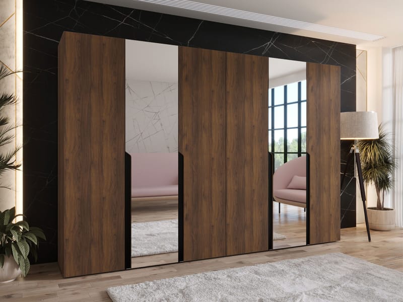 Milias Garderob med spegel 300x202 cm - Brun/svart - Förvaring - Garderober & garderobssystem