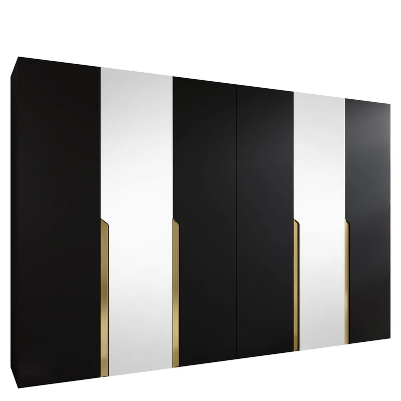 Milias Garderob med spegel 300x202 cm, svart/guld